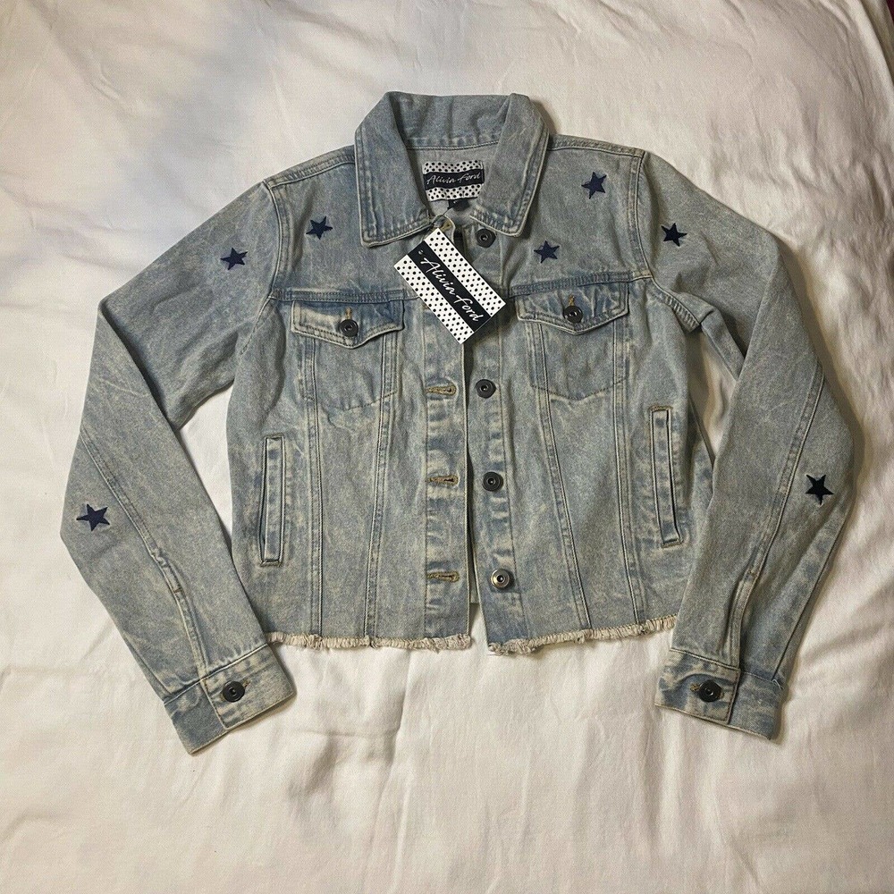 Alivia Ford's Women's Juniors Blue Jean Star Embroidery Jacket Size Small